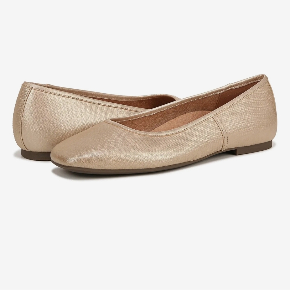 New Vionic Orinda Embossed Leather Gold Women's Flats